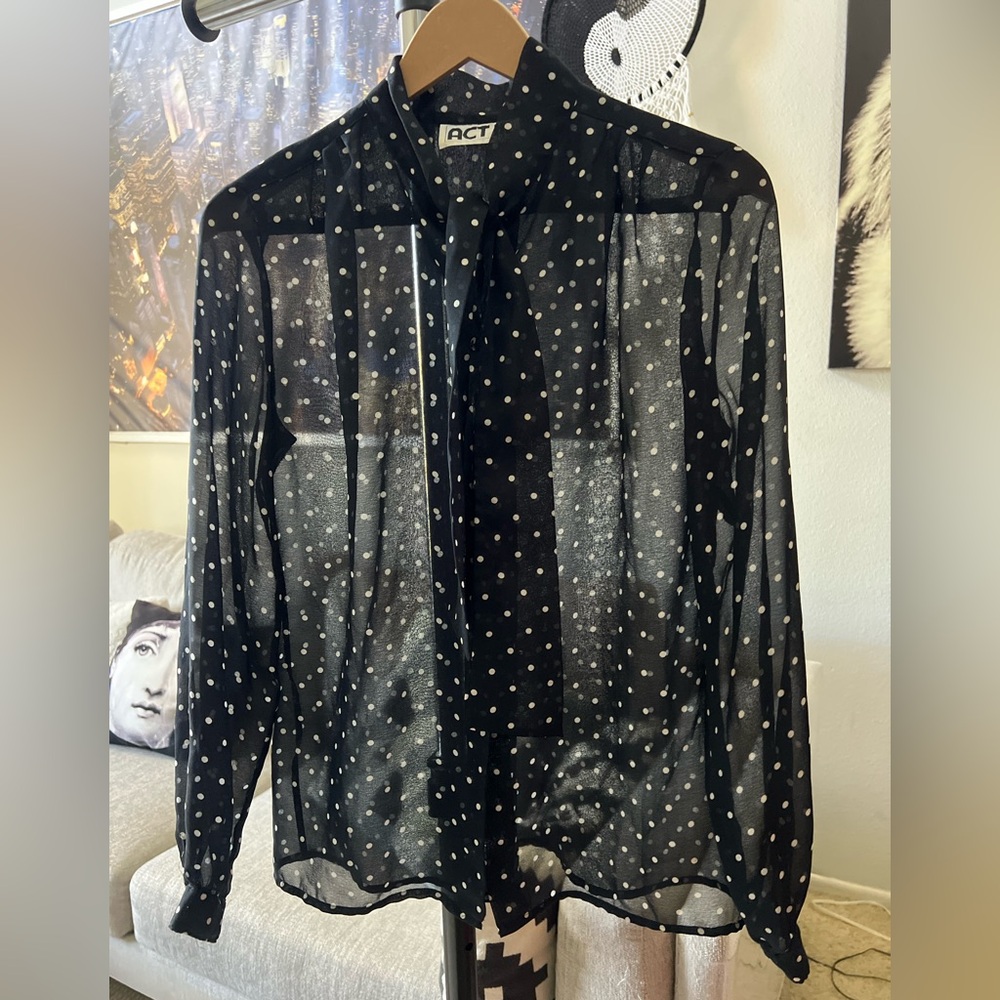 Vintage 70s Act III Polk a Dot Button Down Shirt size 12